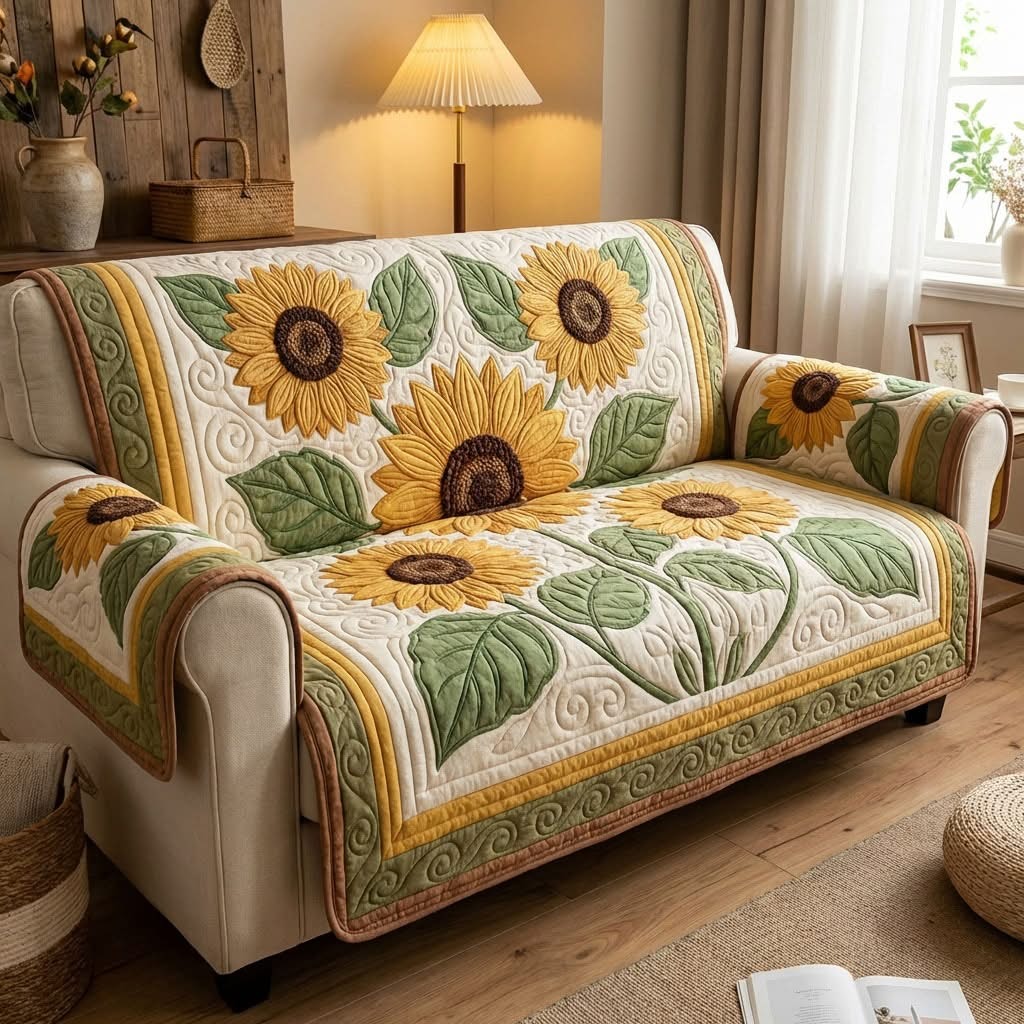 Sunflower Golden Sun Garden Quilted Sofa Cover Best Couch Covers Gifts For Sunflower Lovers