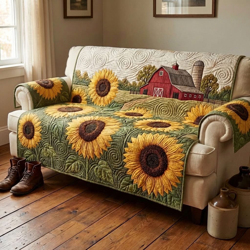 Sunflower Harvest Sun Home Quilted Sofa Cover Best Sofa Protector Cover Sunflower Themed Gifts