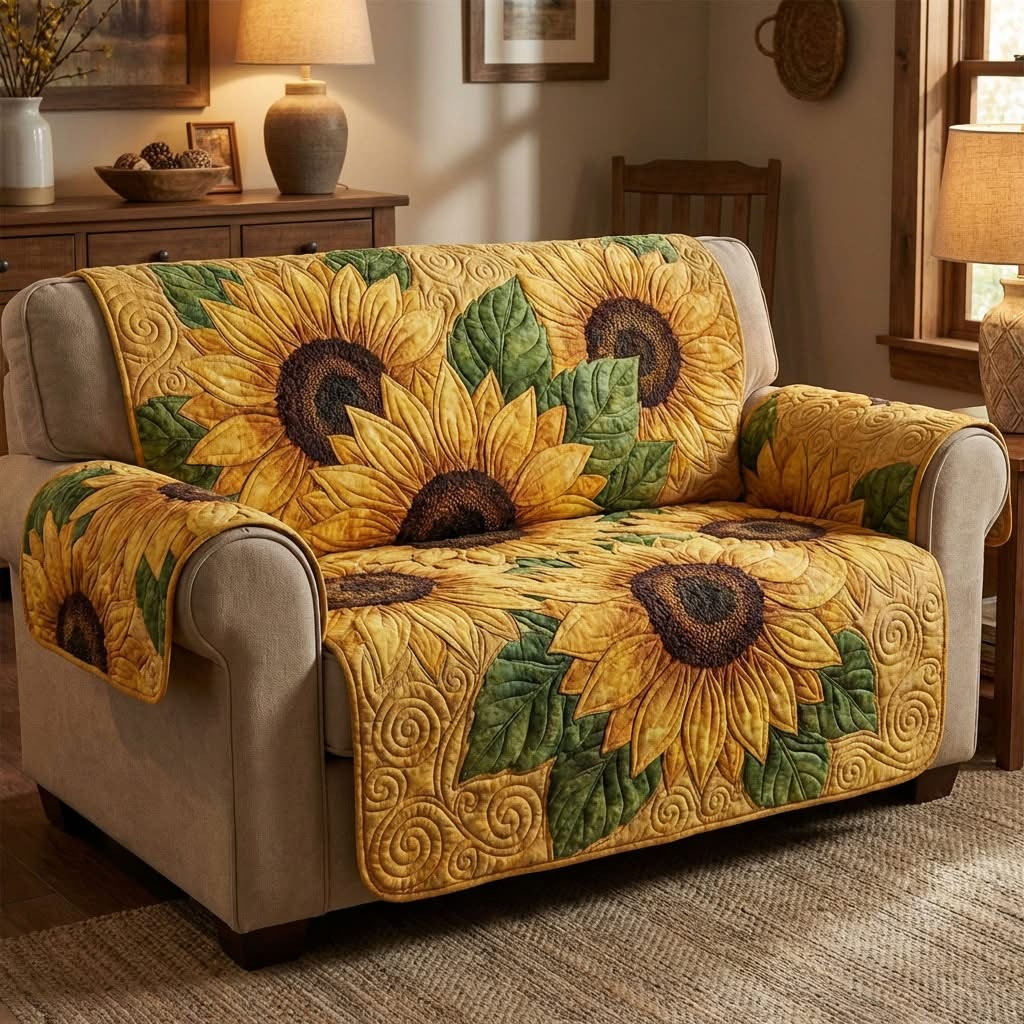 Sunflower Quilted Sofa Cover Rustic Sun Field Couch Covers Gifts For Sunflower Lovers