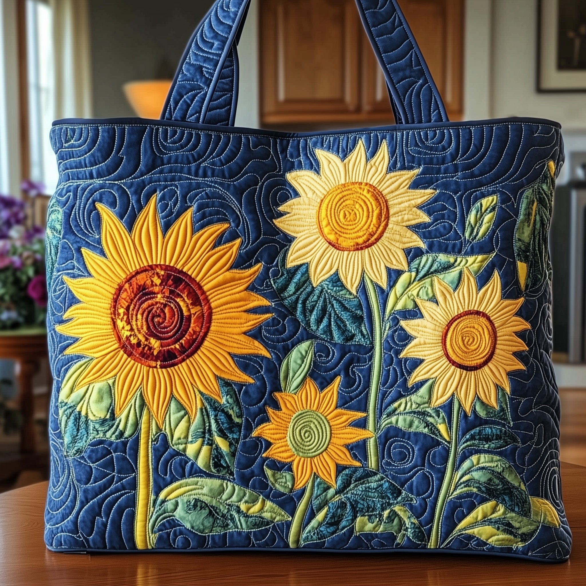 Sunflowers Artistic Quilted Tote Bag Best Tote Handbags Gifts Ideas For Wife
