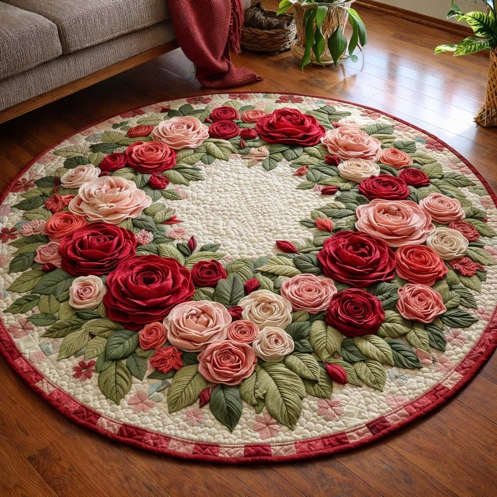 Sweet Valentine Quilted Round Mat Rose Romantic Round Rugs Valentine Day Home Decor
