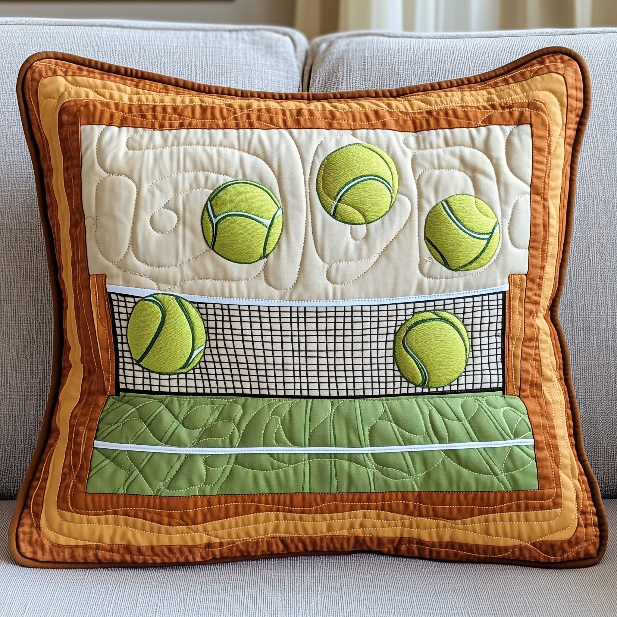 Tennis Time Quilted Pillow Case Pillow Protector CoverGifts For Tennis Lovers