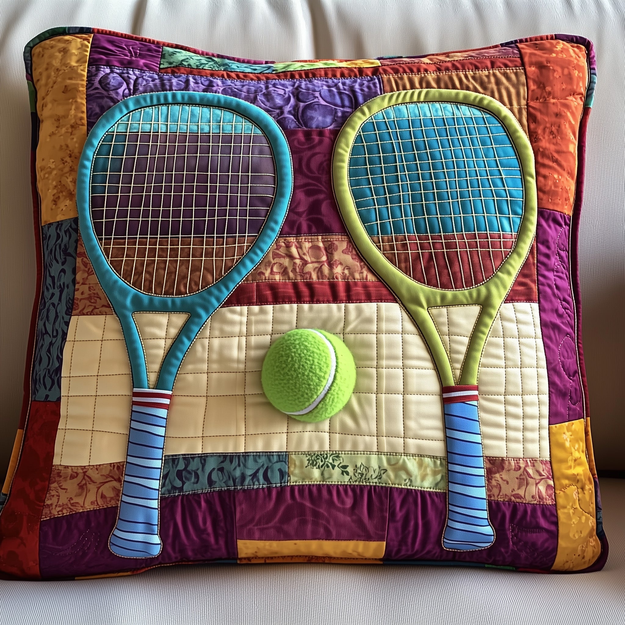Tennis Time Quilted Pillow Case Pillow Protector CoverTennis Related Gifts