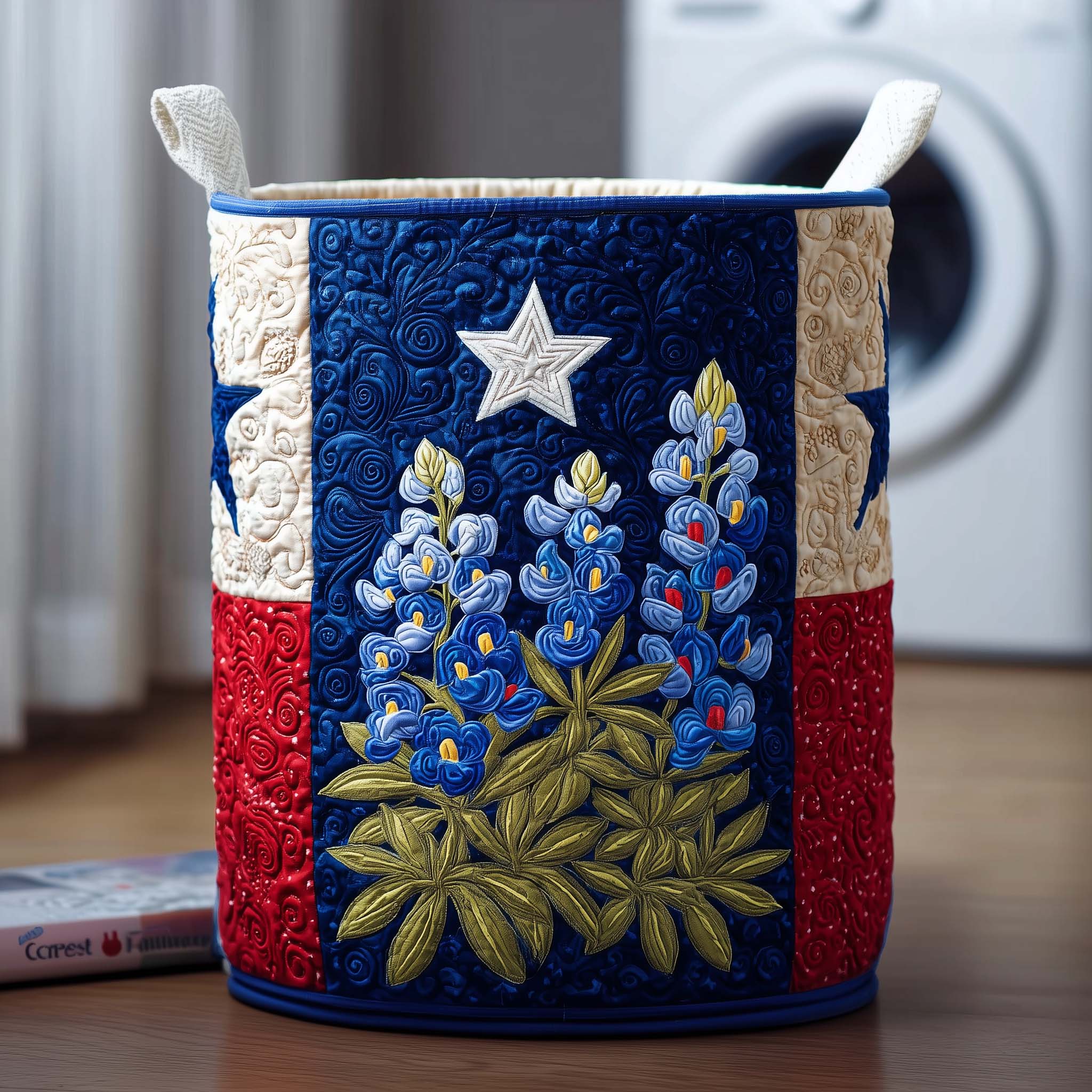 Texas State Flag Quilted Laundry Basket Bluebonnet Clothes Hamper 4th Of July Gifts For Texans