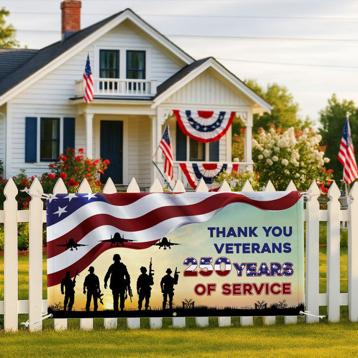 Thank You Veterans Fence Banner Honoring 250 Years Of Freedom Decor Gifts For Patriotic