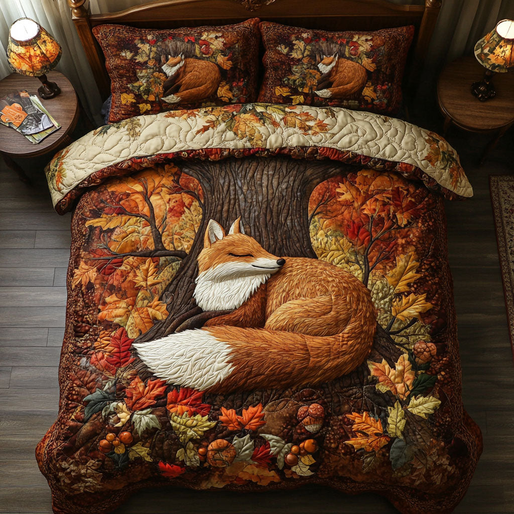 The Autumn Fox Story Quilted Bedding Set Autumn Themed Bed Sheets Fox Mother's Day Gifts