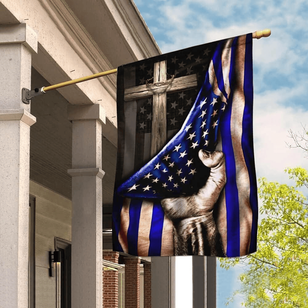 The Thin Blue Line Christian Cross American Flag Independence Day Outdoor Decor Gifts