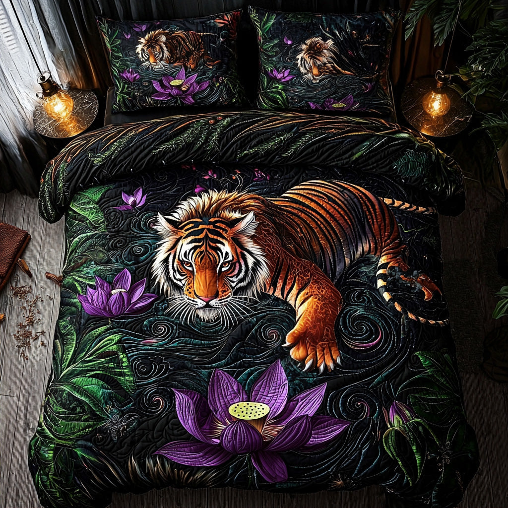 Tiger Majesty Quilted Bedding Set Cozy Bedroom Decor Best Tiger Christmas Gifts