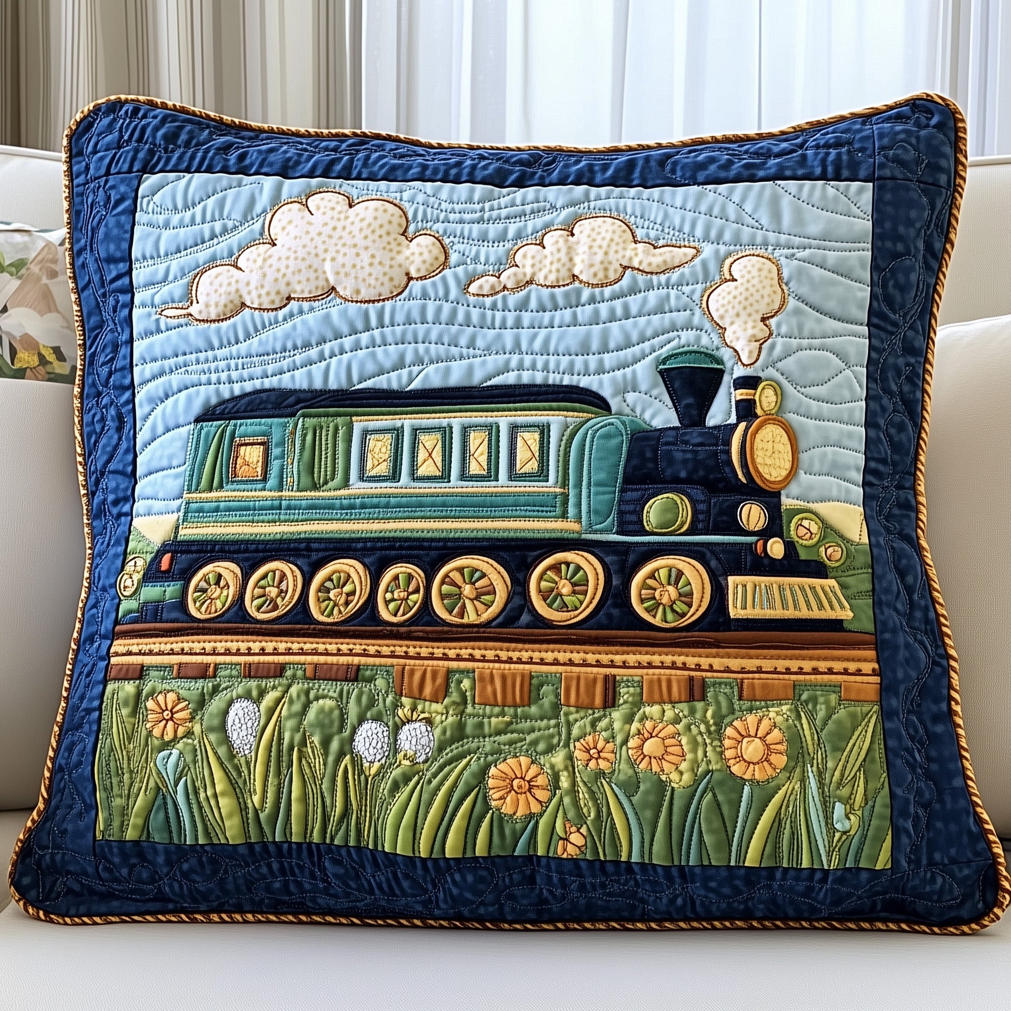 Train Quilted Pillow Case Square Pillow Cushion CoverBest Gifts For Men Who Like Trains
