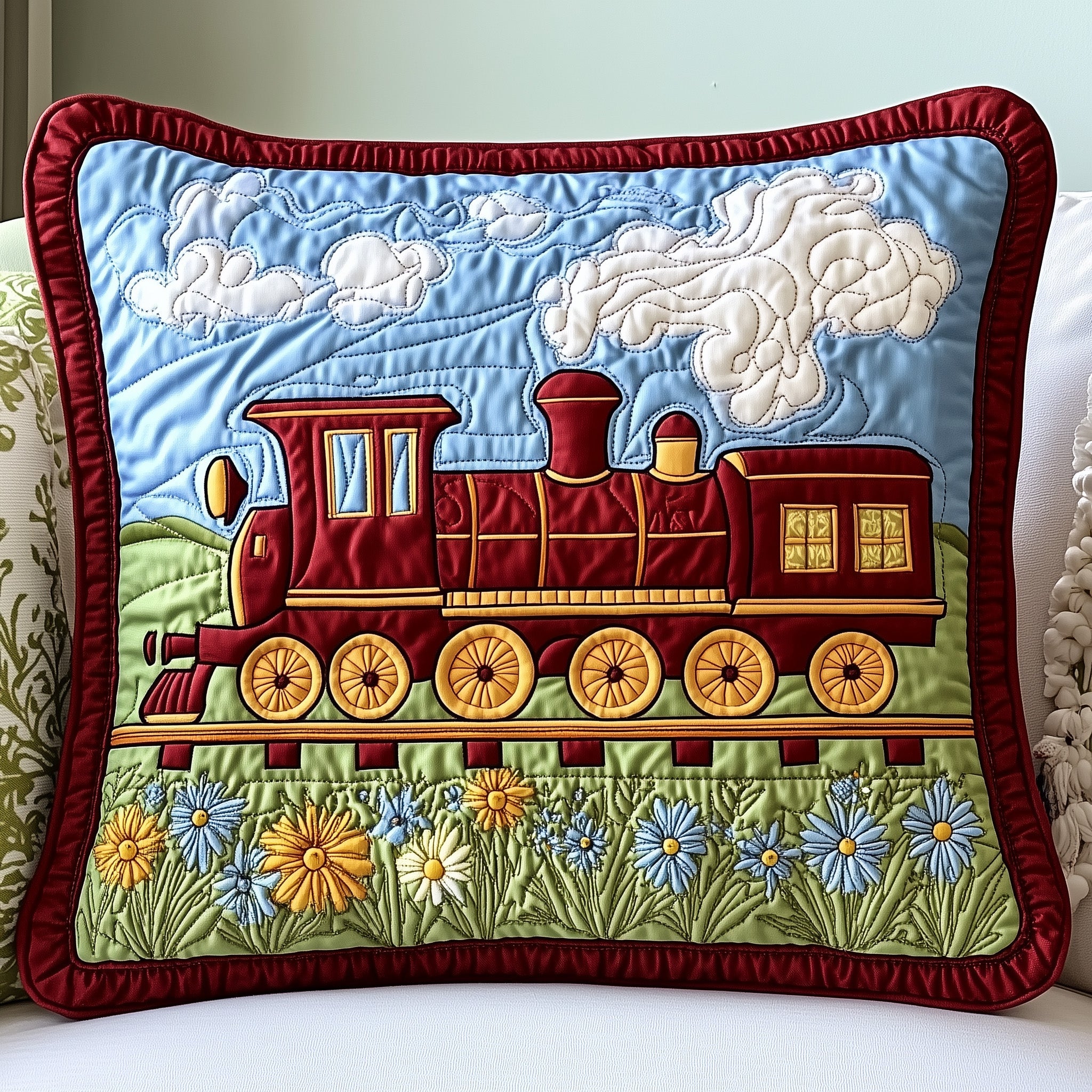 Train Quilted Pillow Case Square Pillow Cushion CoverTrain Presents For Adults