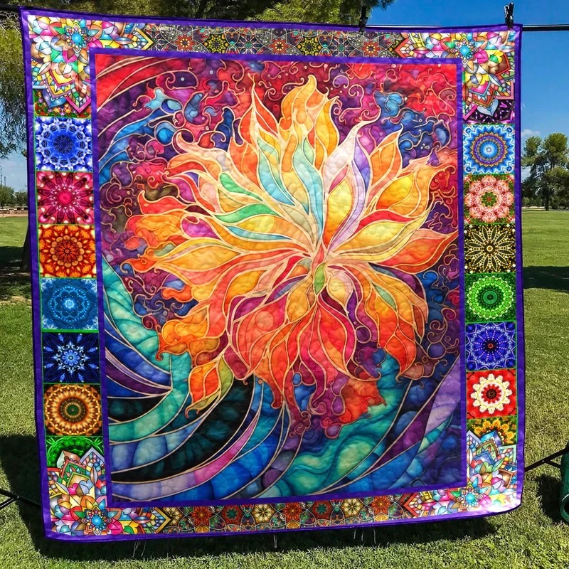 Trippy Flower Hippie Quilt Blanket Colorful Throw Blanket Hippie Lovers Gifts
