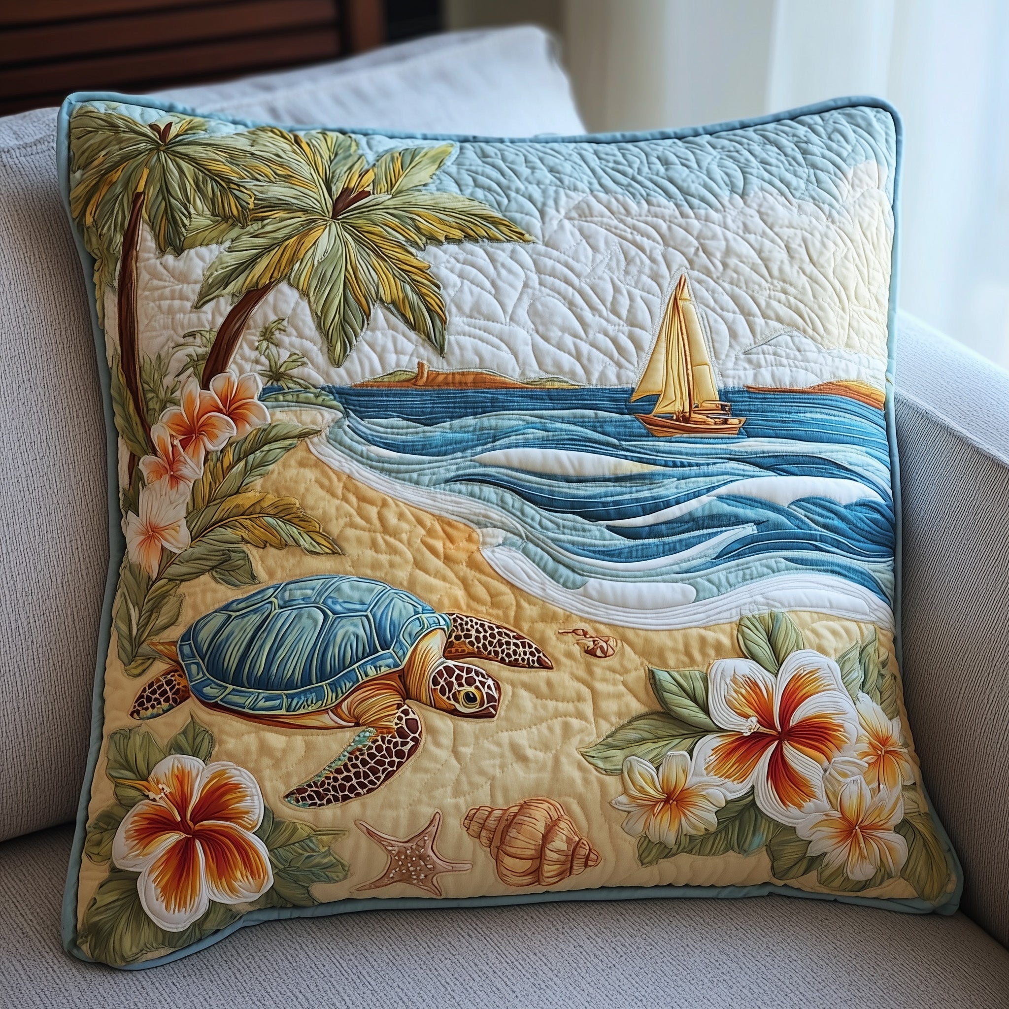 Tropical Beach Quilted Pillow Case Square Pillow Cushion CoverChristmas Gifts For The Beach Lover