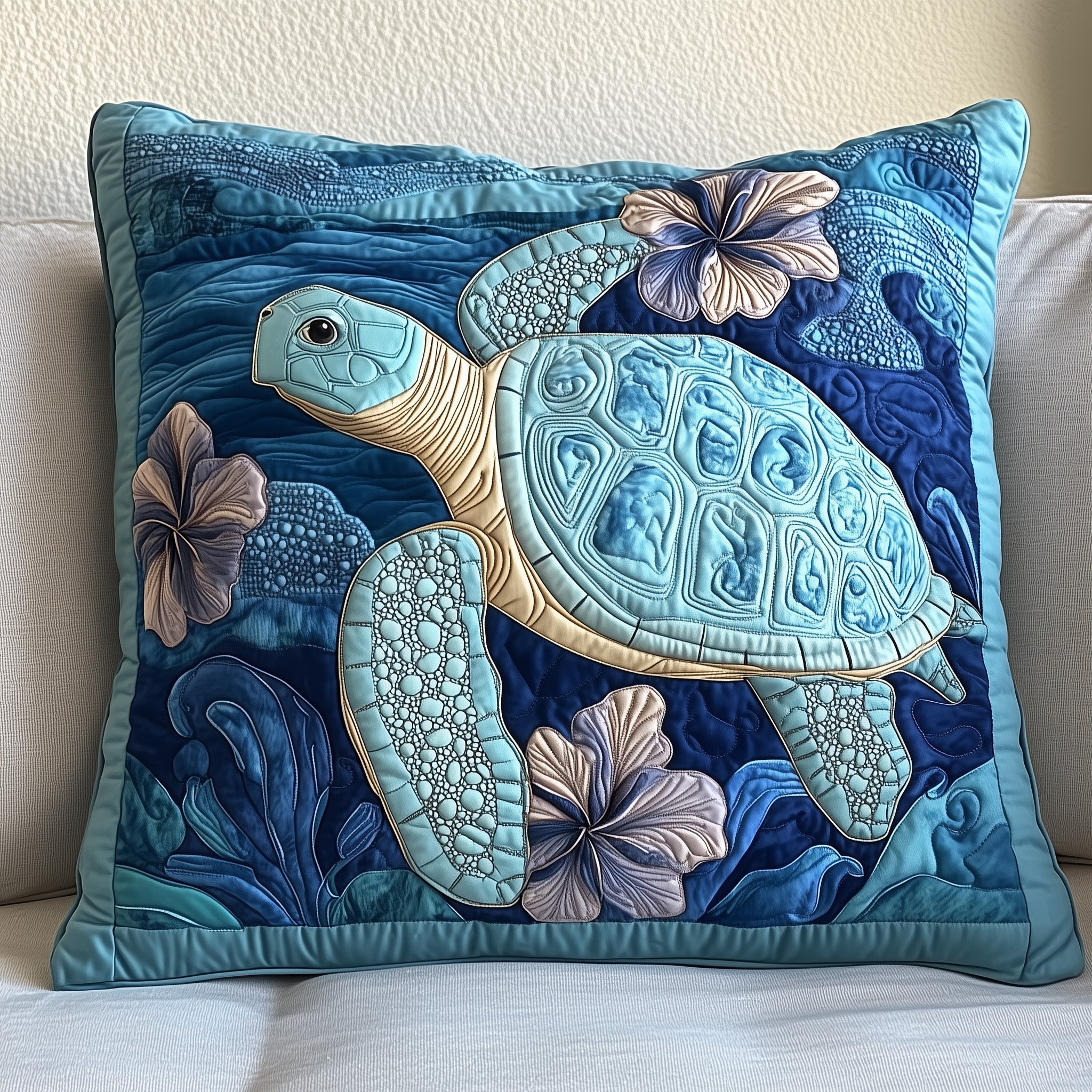 Tropical Turtle Dreams Quilted Pillow Case Decorative Pillow Cover MerchGifts For Sea Turtle Lovers