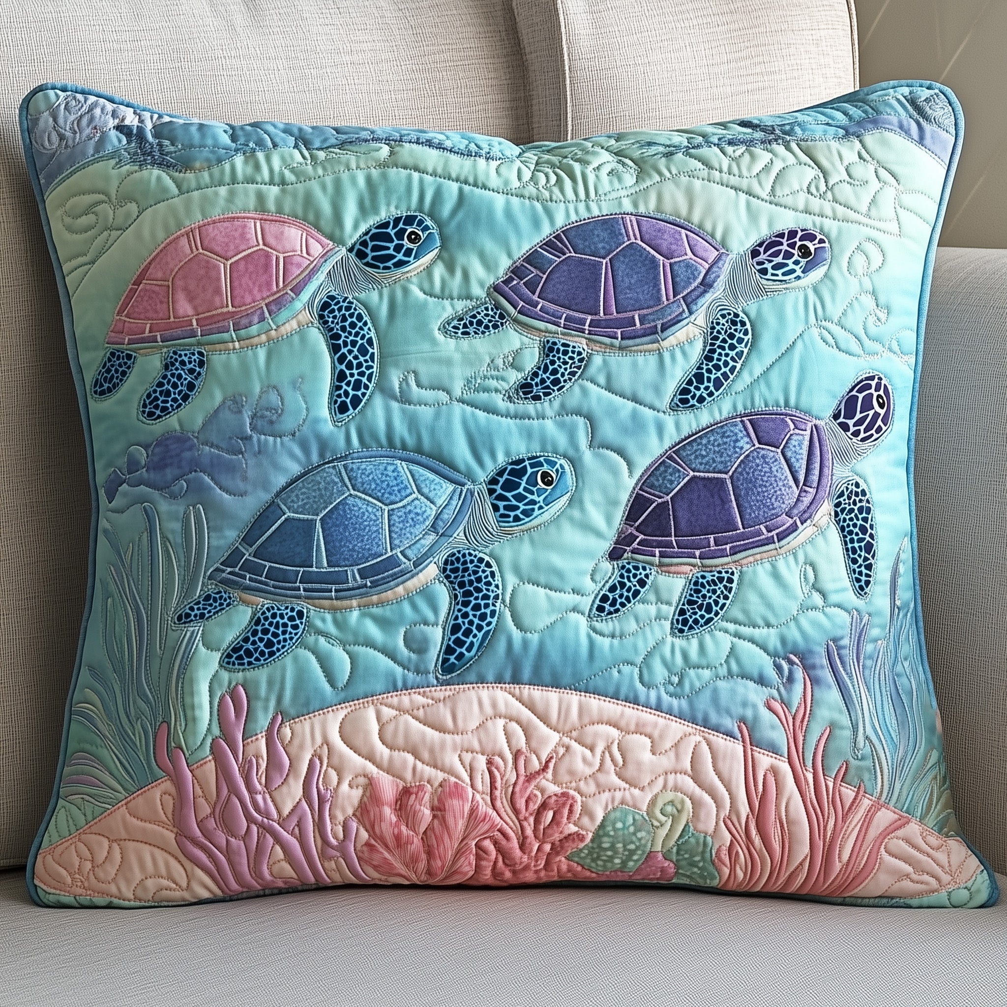 Tropical Turtle Dreams Quilted Pillow Case Decorative Pillow Cover MerchSea Turtle Themed Gifts
