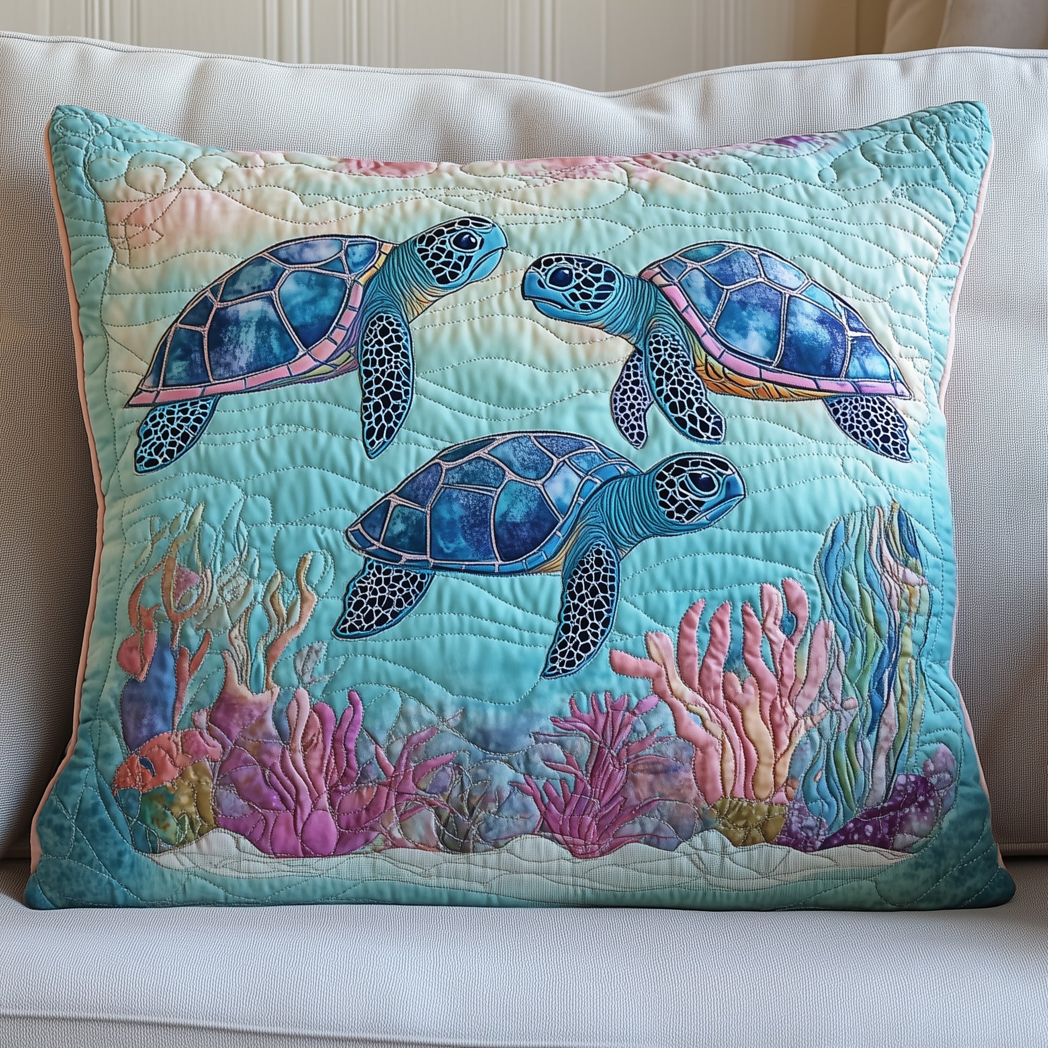 Tropical Turtle Dreams Quilted Pillow Case Decorative Pillow Cover MerchTurtle Lover Christmas Present 