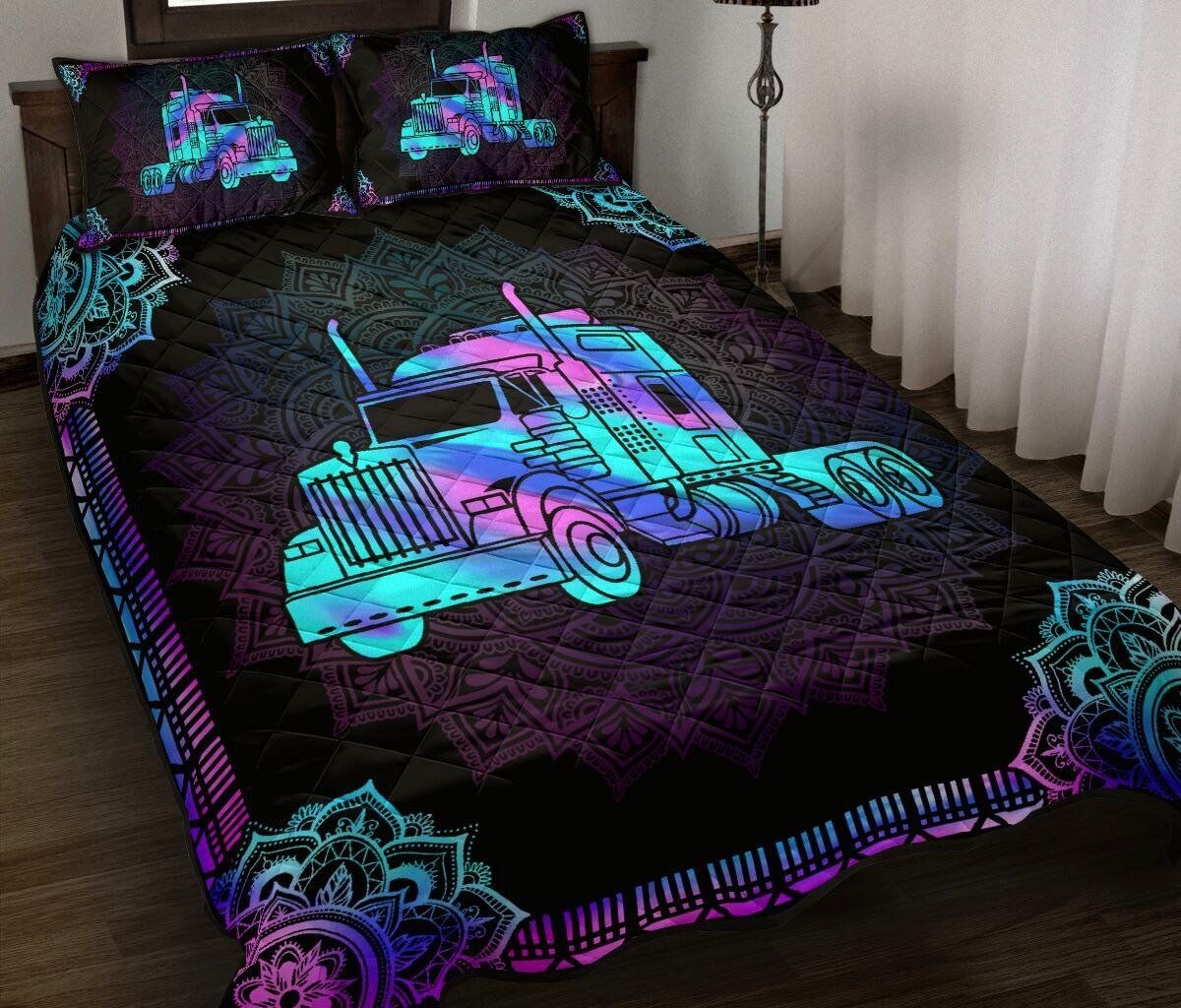 Trucker Colorful Mandala Quilt Bedding Set Duvet Cover Sets Gifts For Truck Driver For Him