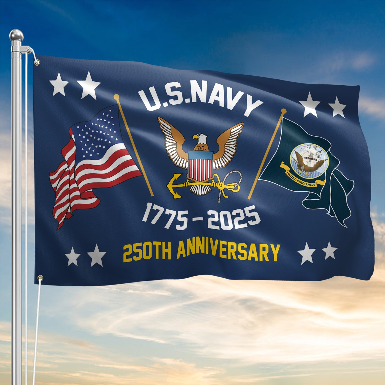 United States Navy 250Th Anniversary Flag 1775 2025 USN Merch Veteran Home Decor Ideas