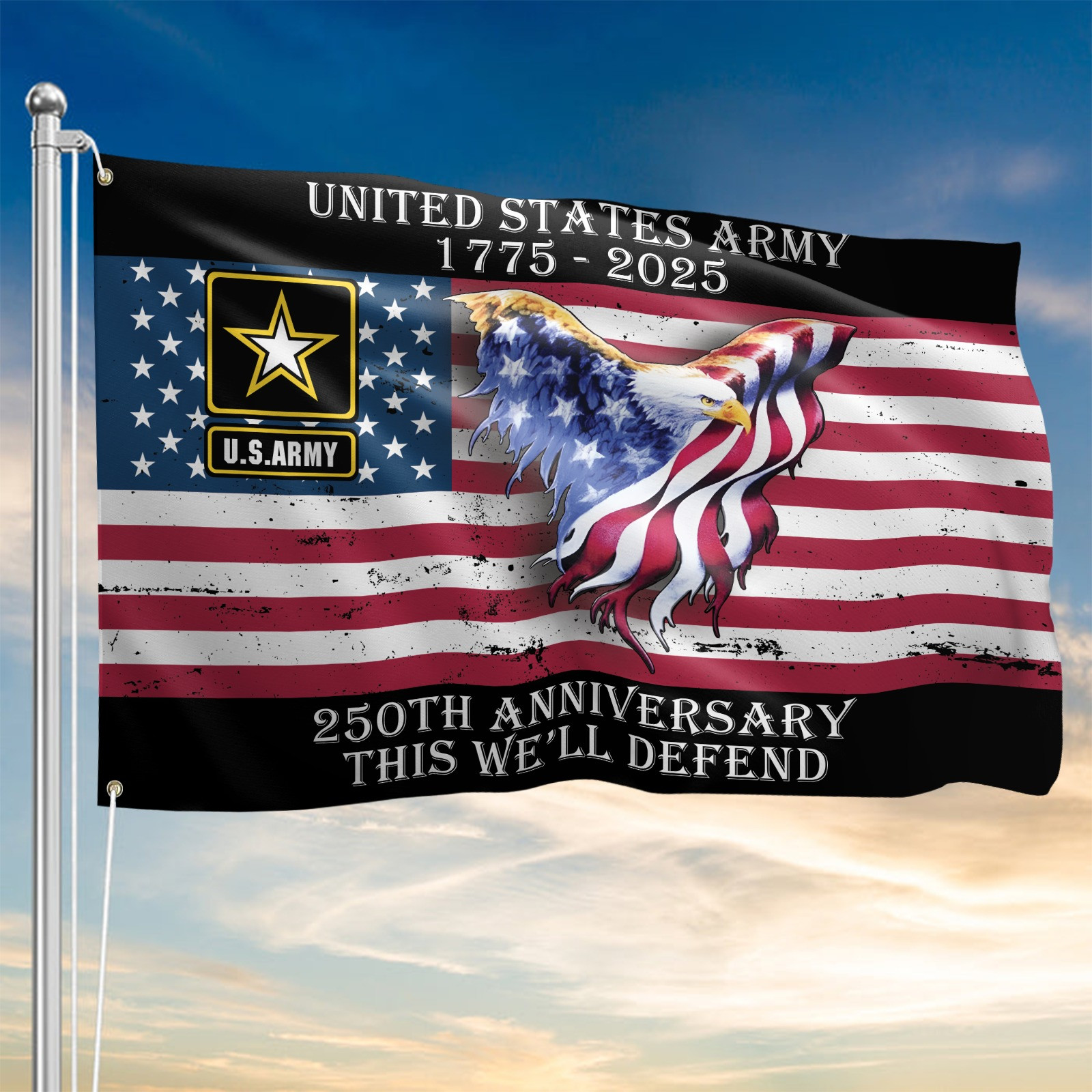 U.S Army 250Th Anniversary 1775 2025 Flag This We'll Defend USA Flag Veteran House Decor
