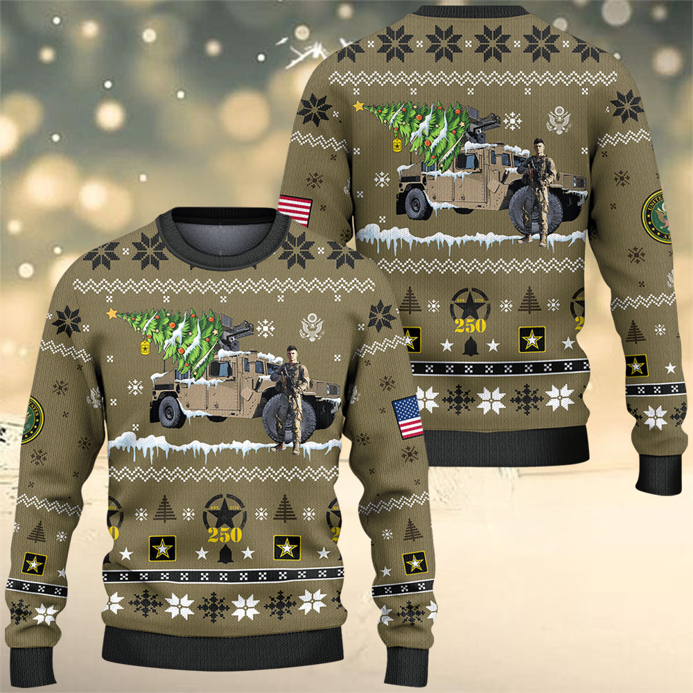 US Army 250Th Anniversary Ugly Christmas Sweater Xmas Outfits Army Veteran Christmas Gifts - Image 2