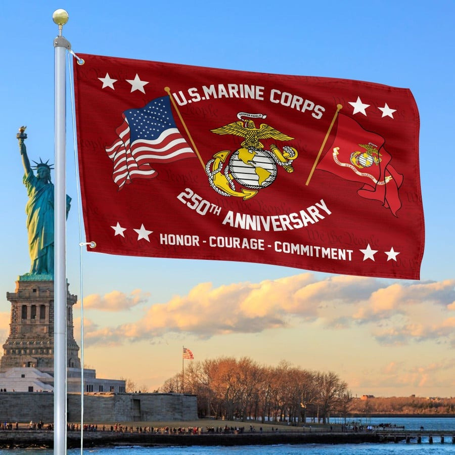 U.S. Marine Corps 250Th Anniversary American Flag Honor Courage Commitment USMC Merch Decor