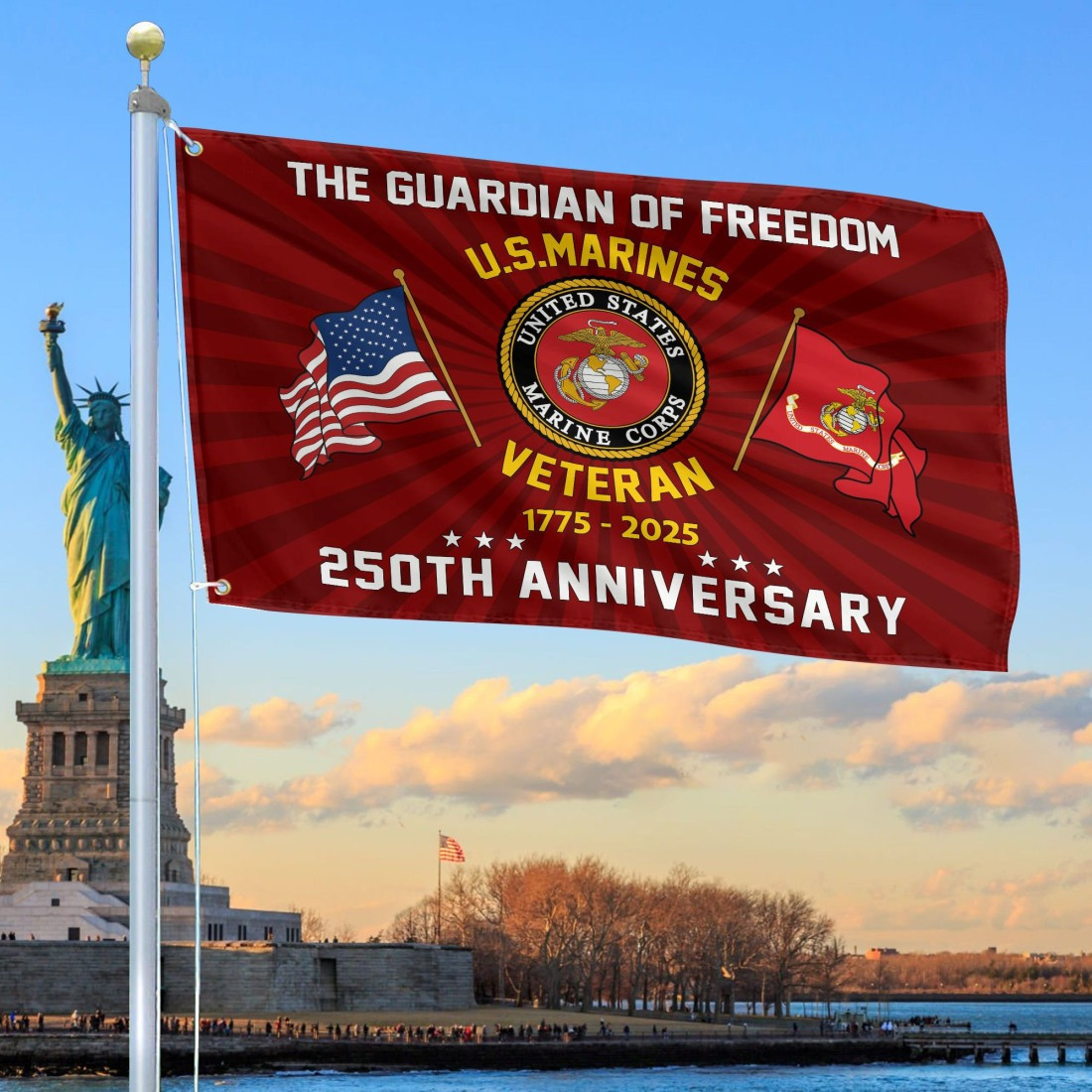 US Marines Veteran 250th Anniversary Flag The Guardian Of Freedom Flag Veteran Outdoor Decor