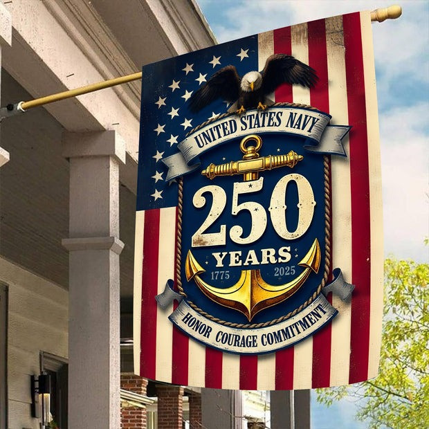 US Navy 250 Years Flag Honor Courage Commitment Flag Patriotic Outdoor Decor Gifts For Veteran