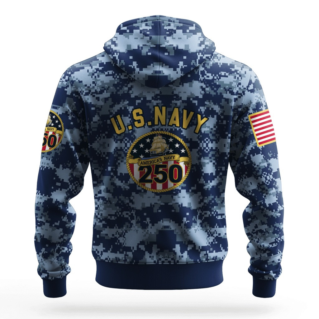 US Navy 250Th Anniversary Camo Hoodie 1775 2025 USN Merch Best Navy Veteran Gifts Christmas - Image 2