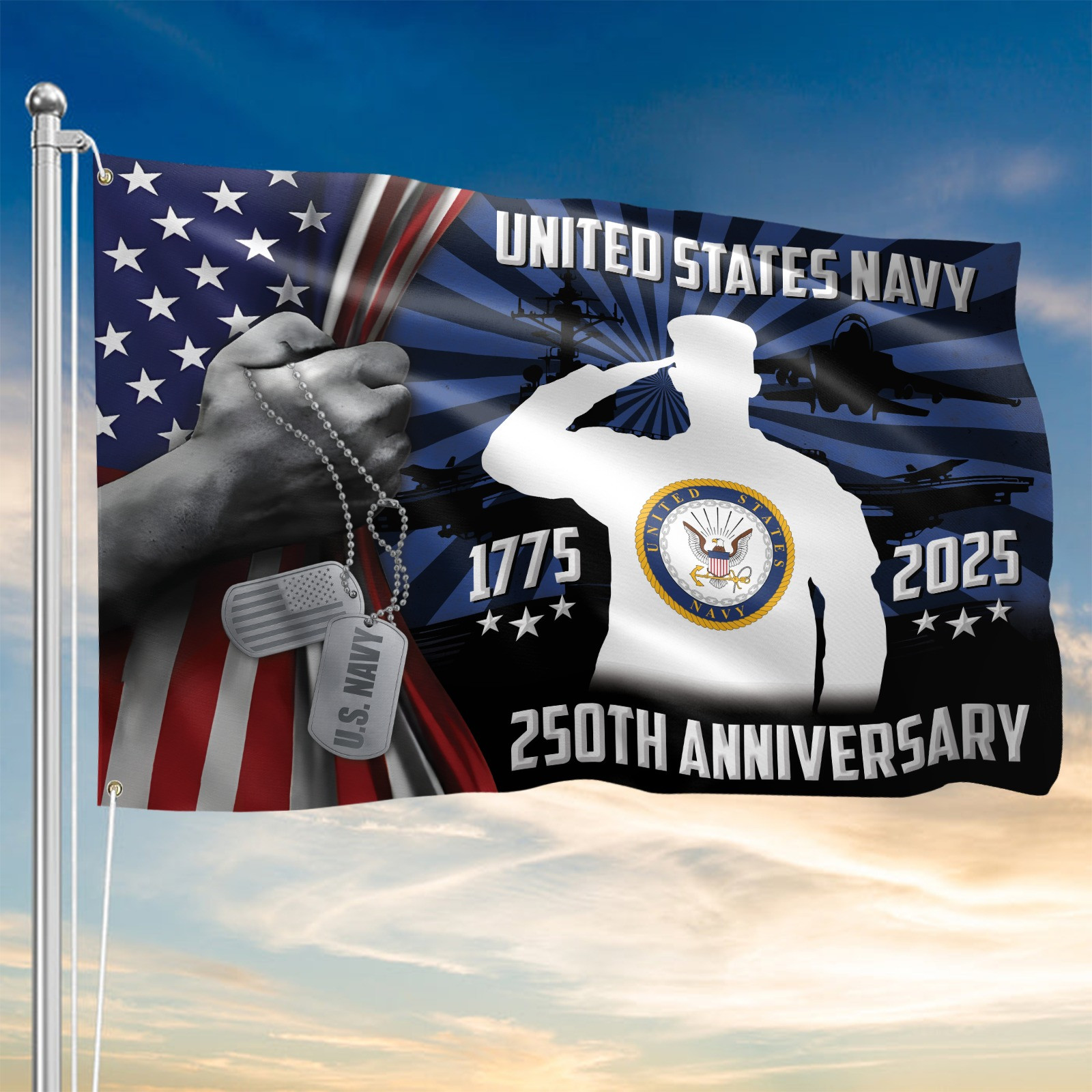 U.S. Navy 250Th Anniversary Flag Inside American Flag USN Merch United States Navy Decor