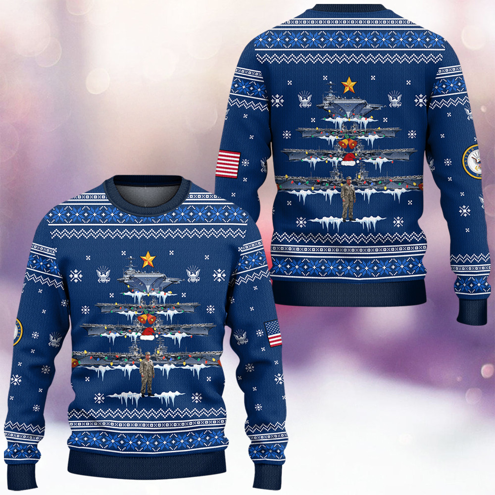US Navy 250Th Anniversary Ugly Christmas Sweater Winter Apparel Navy Veterans Xmas Gifts - Image 2