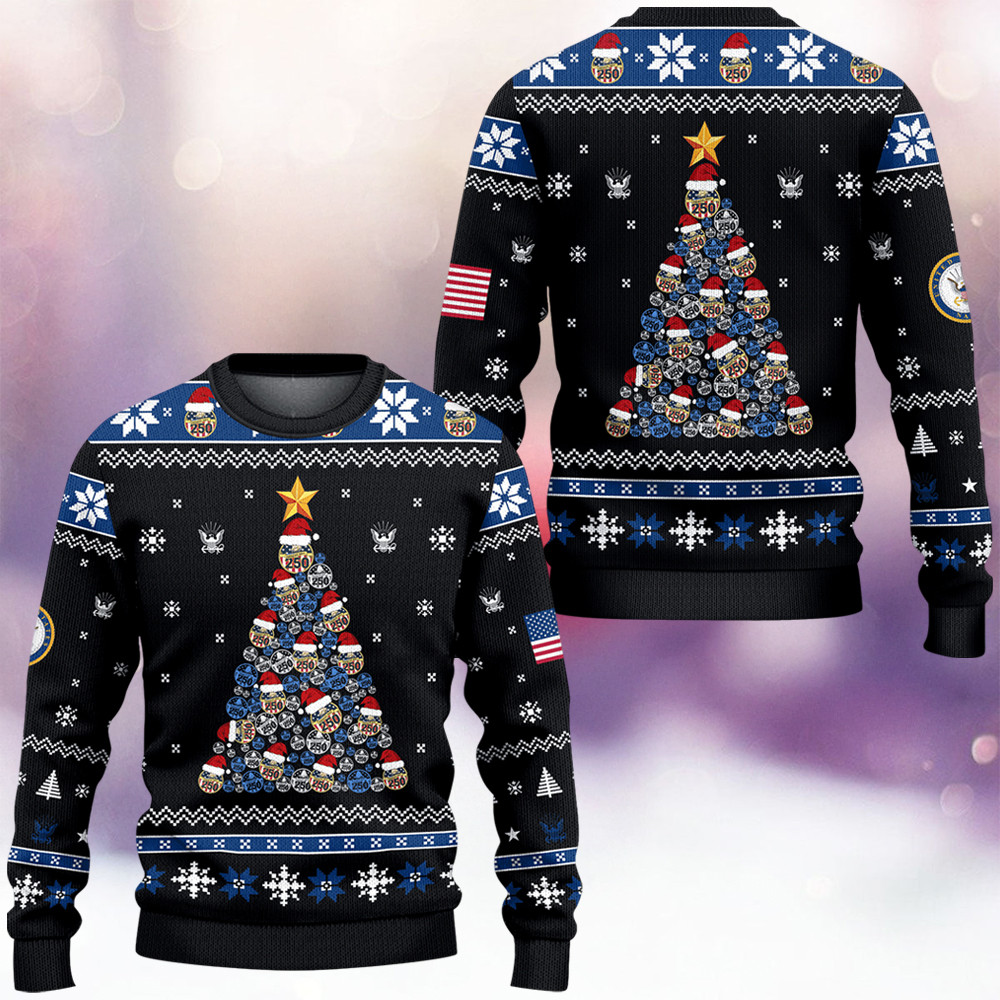 US Navy 250Th Anniversary Ugly Christmas Sweater Winter Apparel Xmas Gifts For Navy Veterans