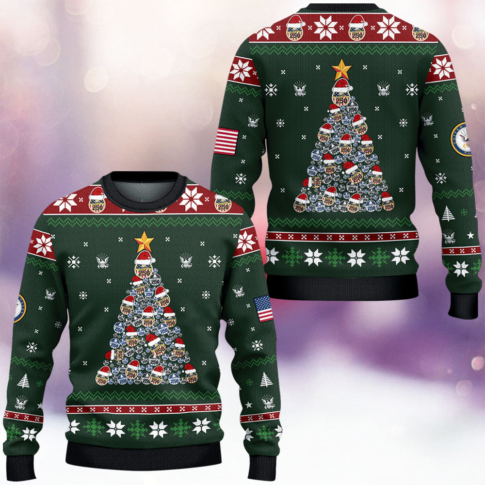 US Navy 250Th Anniversary Ugly Christmas Sweater Winter Apparel Xmas Gifts For Navy Veterans - Image 2