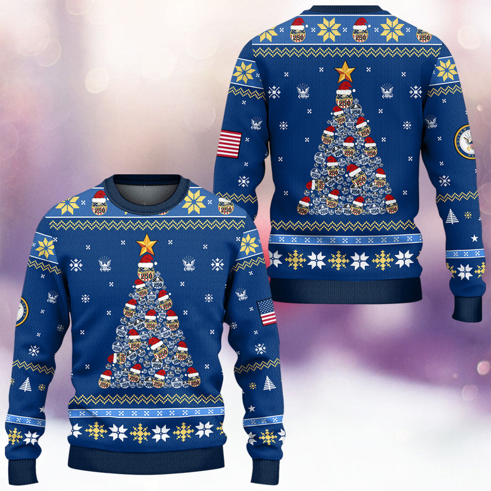 US Navy 250Th Anniversary Ugly Christmas Sweater Winter Apparel Xmas Gifts For Navy Veterans - Image 3