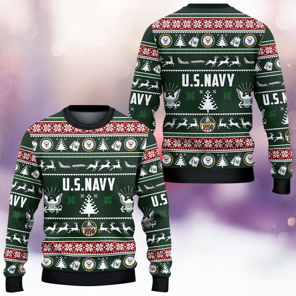 US Navy 250Th Anniversary Ugly Christmas Sweater Winter Clothing Xmas Gifts For Navy Veterans - Image 2