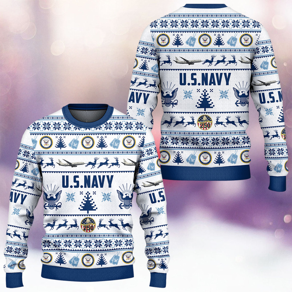 US Navy 250Th Anniversary Ugly Christmas Sweater Winter Clothing Xmas Gifts For Navy Veterans
