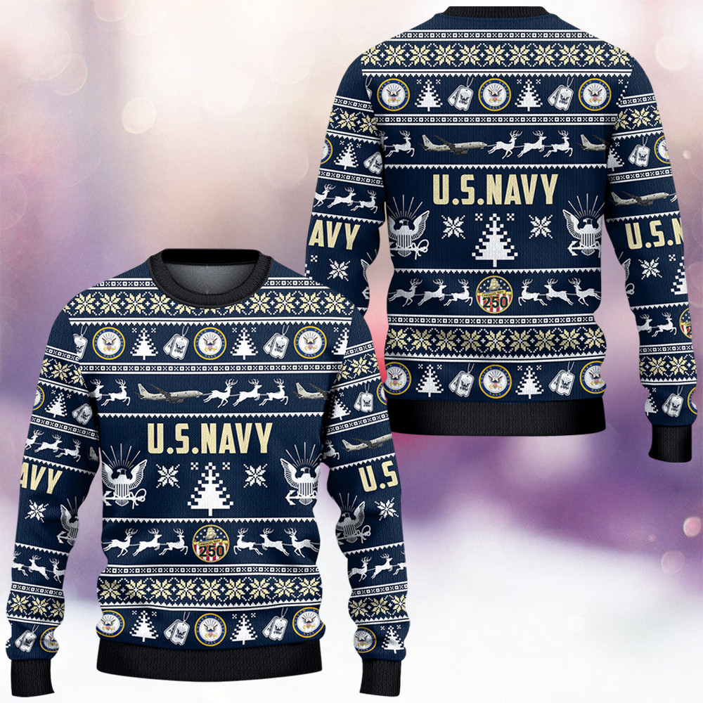 US Navy 250Th Anniversary Ugly Christmas Sweater Winter Clothing Xmas Gifts For Navy Veterans - Image 3
