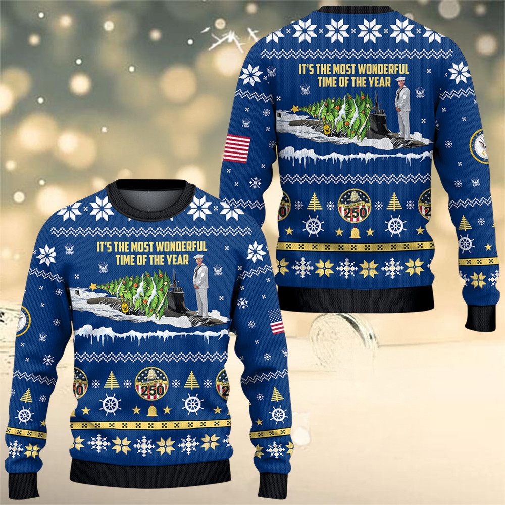 US Navy 250Th Anniversary Ugly Christmas Sweater Xmas Outfits Holiday Gifts For Navy Veterans - Image 2