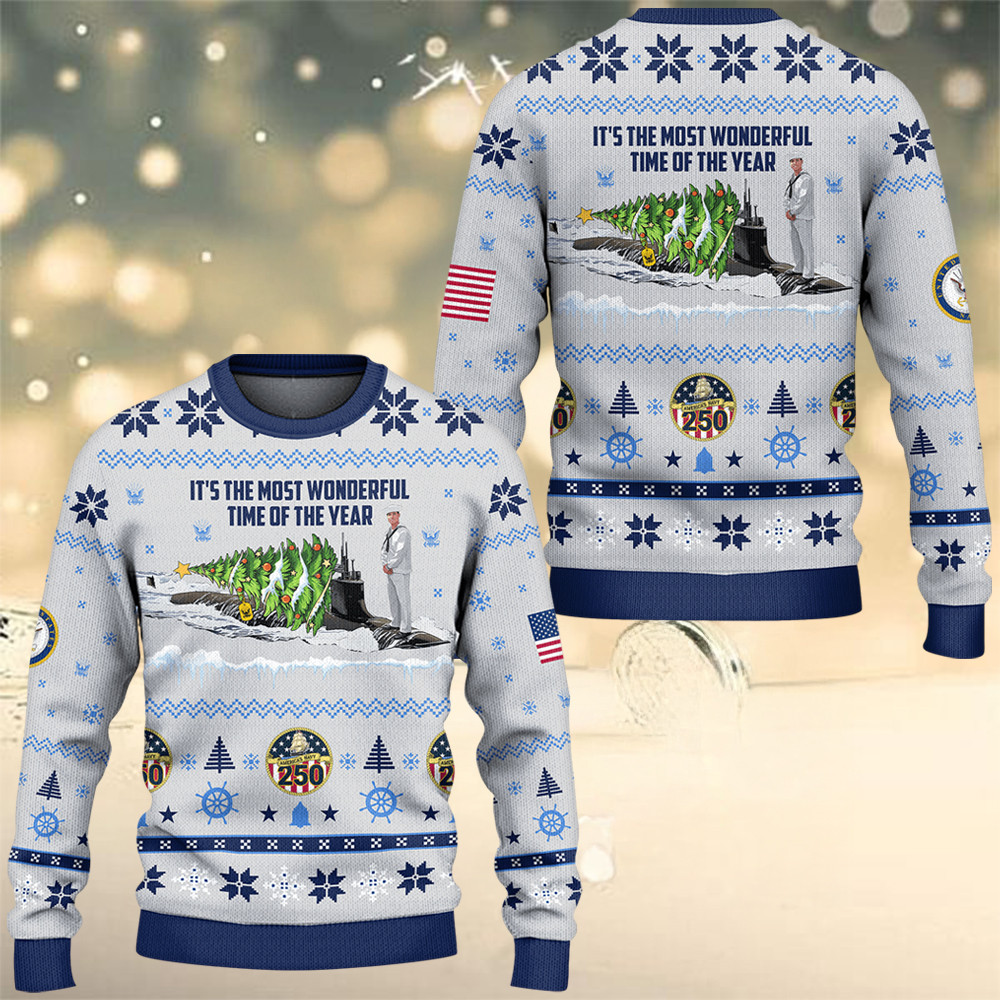 US Navy 250Th Anniversary Ugly Christmas Sweater Xmas Outfits Holiday Gifts For Navy Veterans