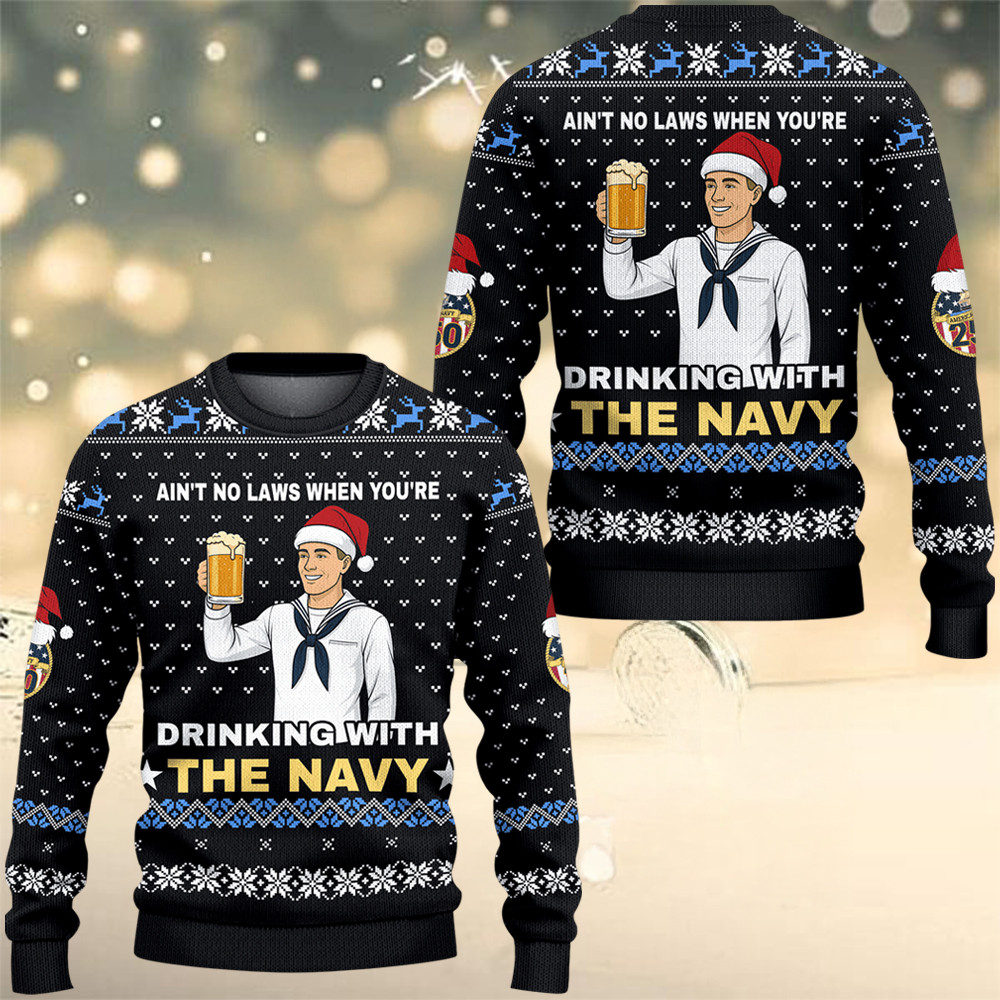 US Navy Drinking With The Navy Ugly Christmas Sweater 250Th Anniversary Veterans Xmas Gifts