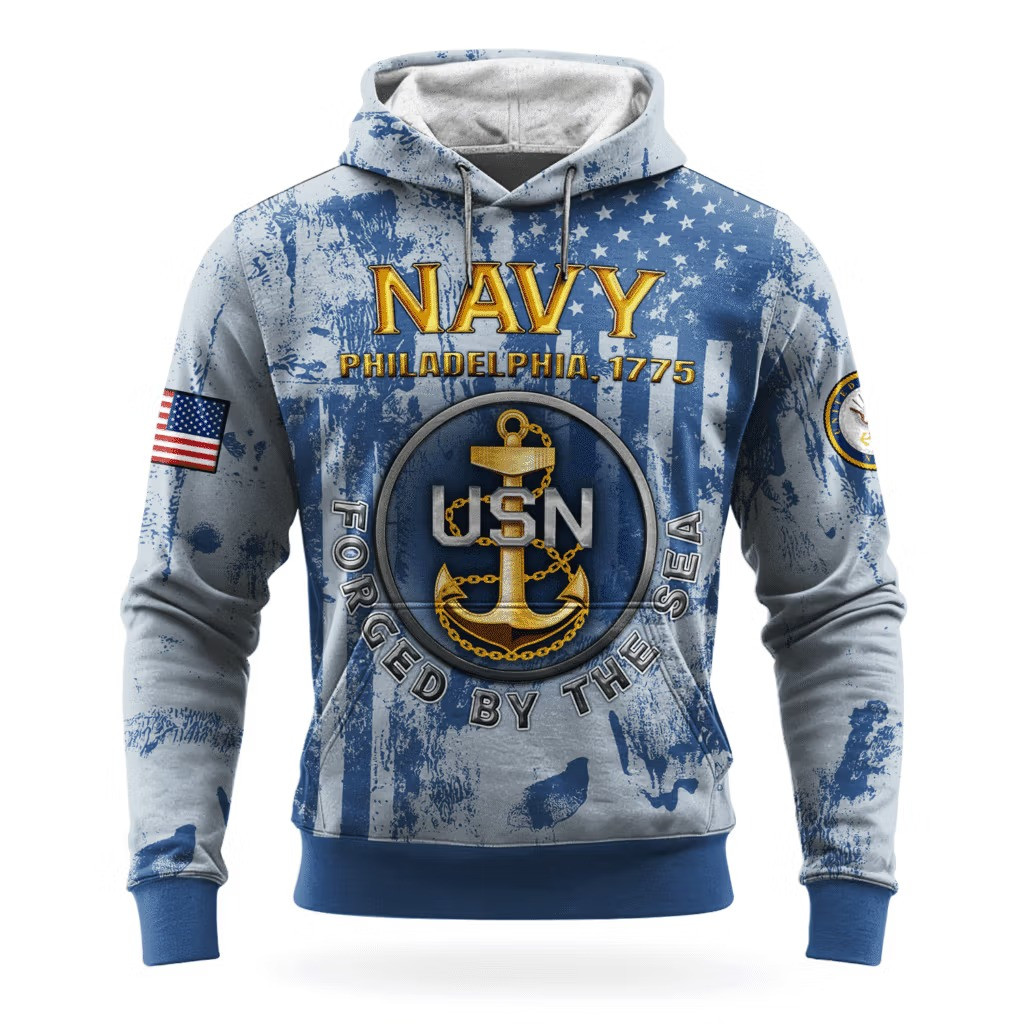US Navy Forged By The Sea 250Th Anniversary Hoodie 1775 2025 USN Merch Veteran Gift Ideas
