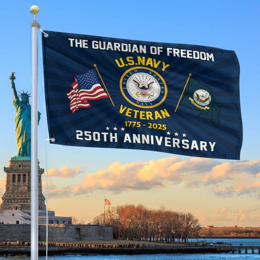 US Navy Veteran Flag The Guardian Of Freedom 250th Anniversary USN Merch Patriotic Gifts