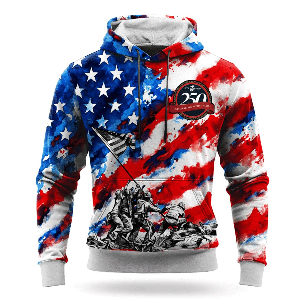 USMC 250Th Anniversary American Flag Hoodie Marine Corps Veteran Apparel Best Veteran Gifts