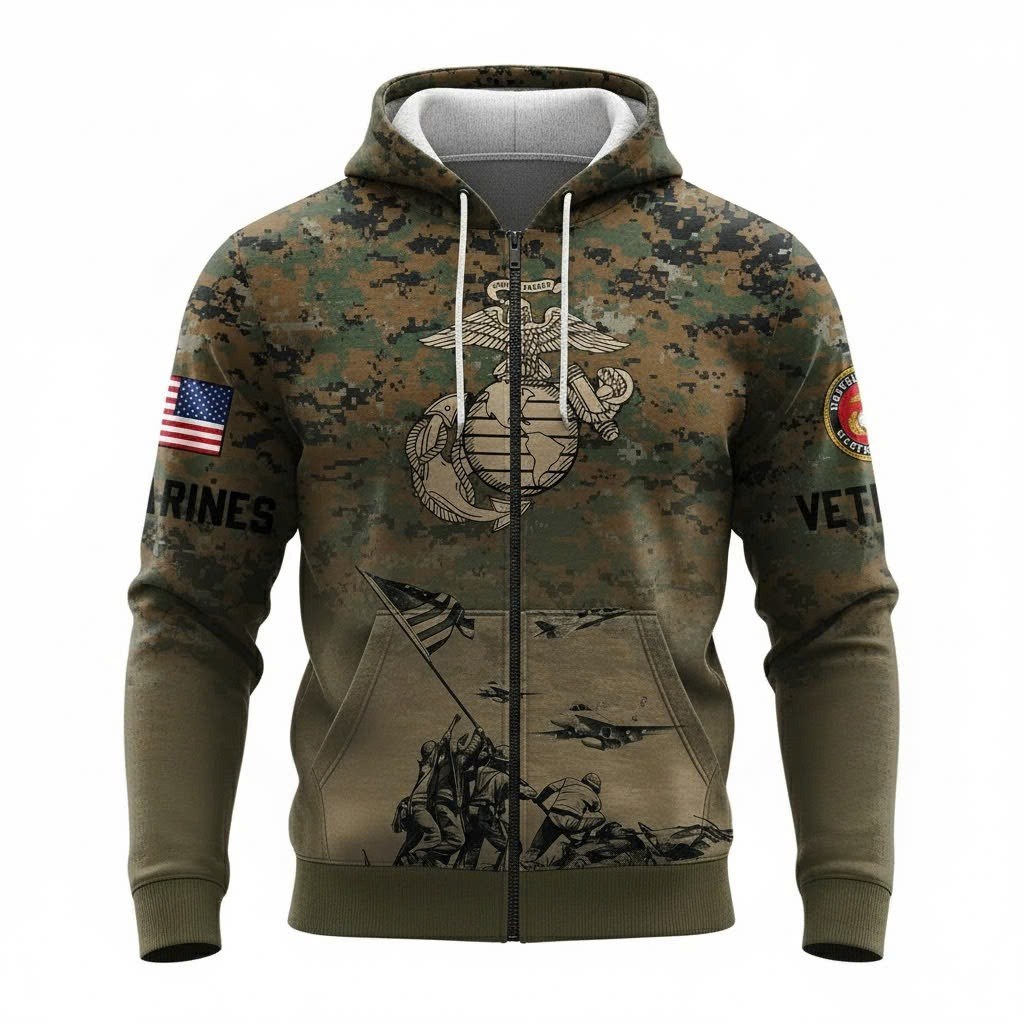 USMC 250Th Anniversary Camo Hoodie Marine Corps Veteran Clothing Best USMC Christmas Gifts - Image 2