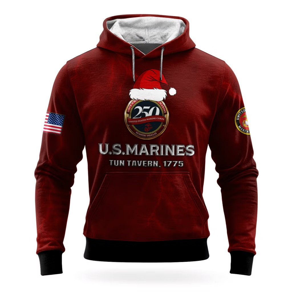 USMC 250Th Anniversary Christmas Hoodie 1775 2025 Marine Corps Veteran Apparel Gift Ideas