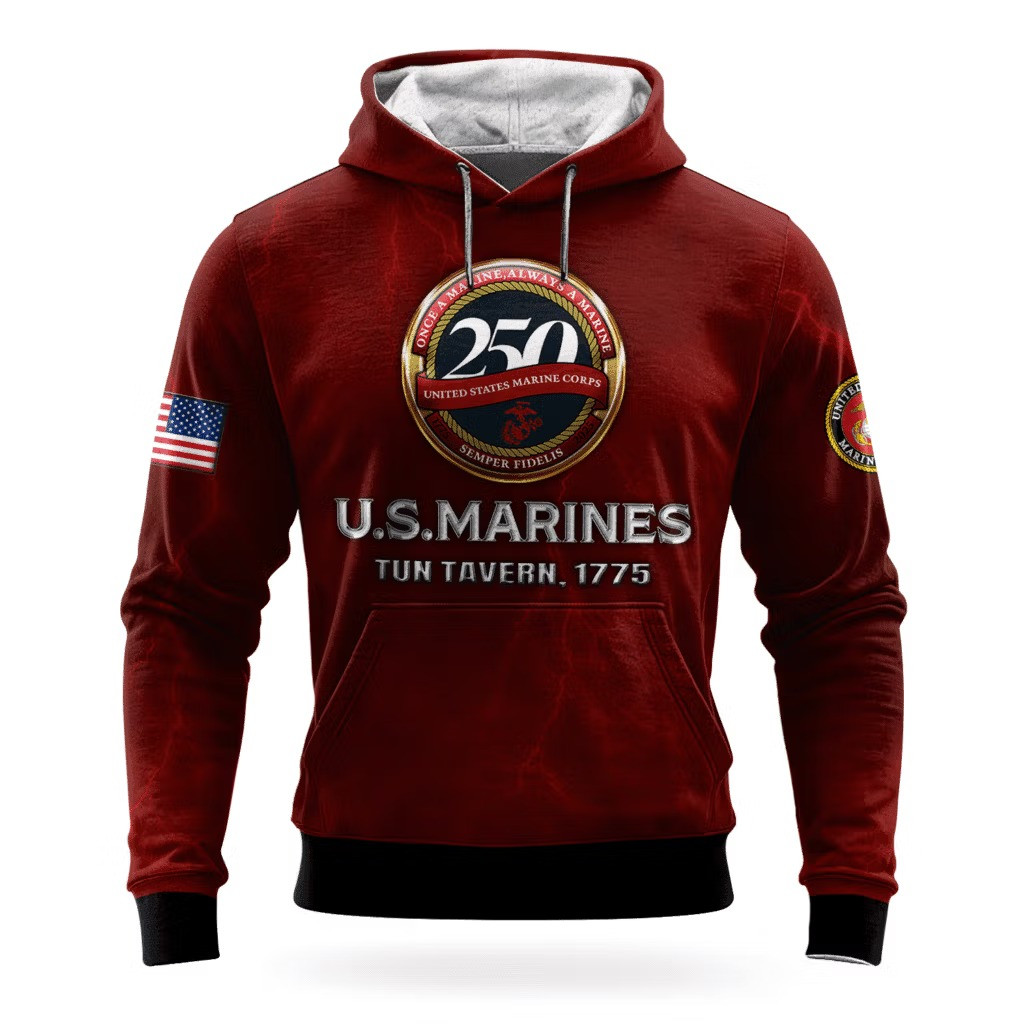 USMC 250Th Anniversary Hoodie 1775 2025 Marine Corps Veteran Apparel USMC Merch Unique