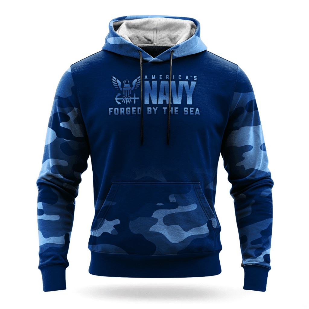 USN Navy Forged By The Sea 250Th Anniversary Camo Hoodie Patriotic US Navy Veteran Gifts