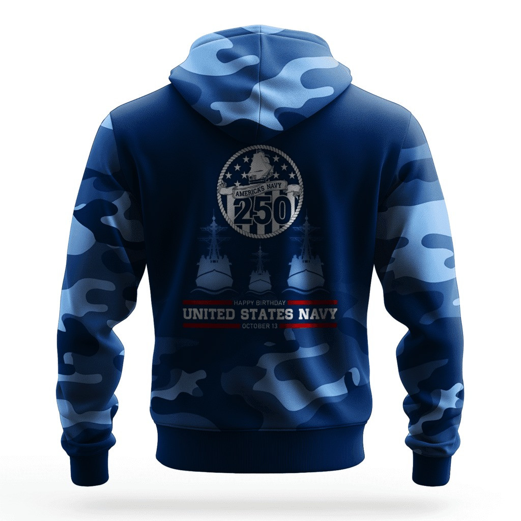 USN Navy Forged By The Sea 250Th Anniversary Camo Hoodie Patriotic US Navy Veteran Gifts - Image 2