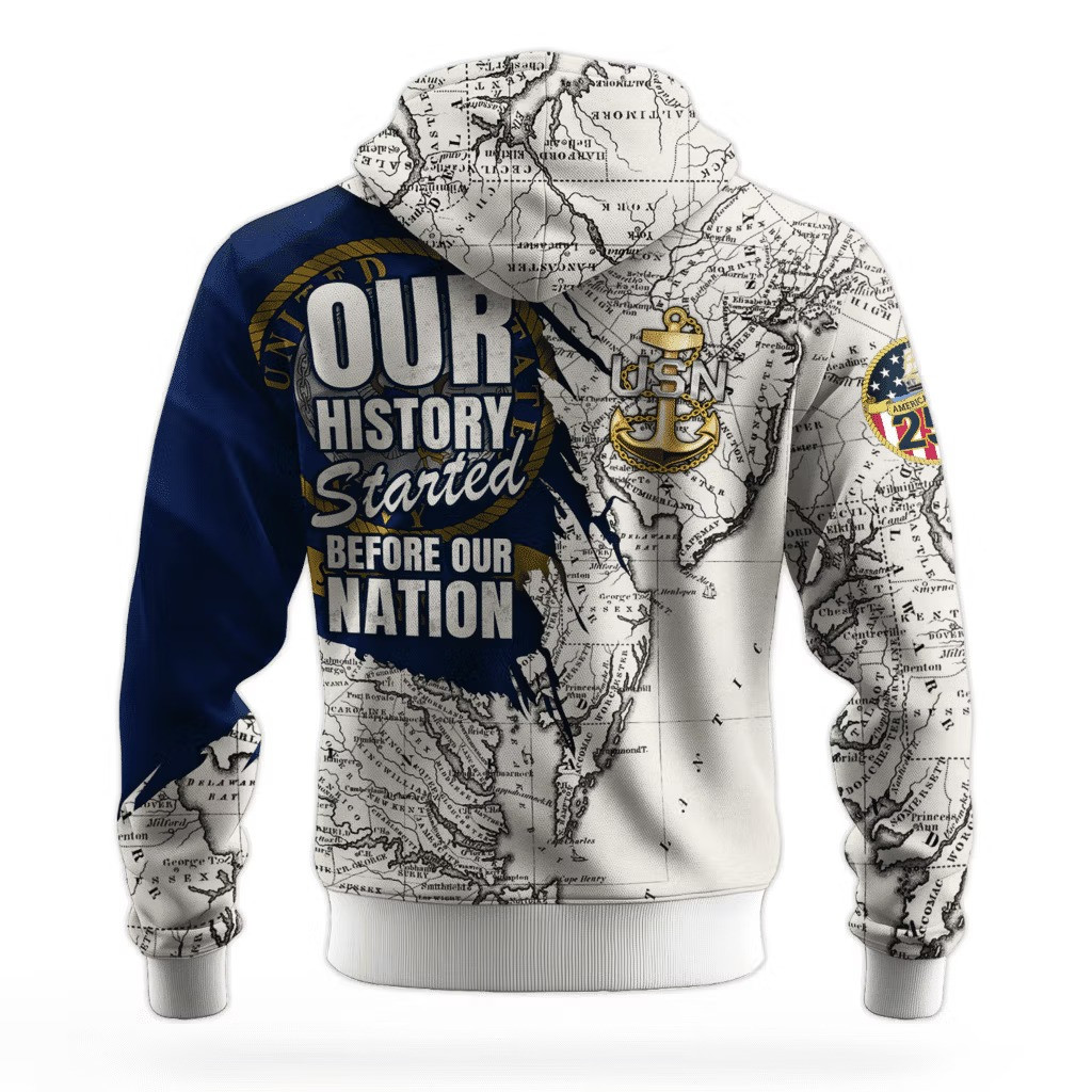 USN Navy Veteran 250Th Anniversary Hoodie Patriotic USN Merch US Navy Retired Apparel - Image 2