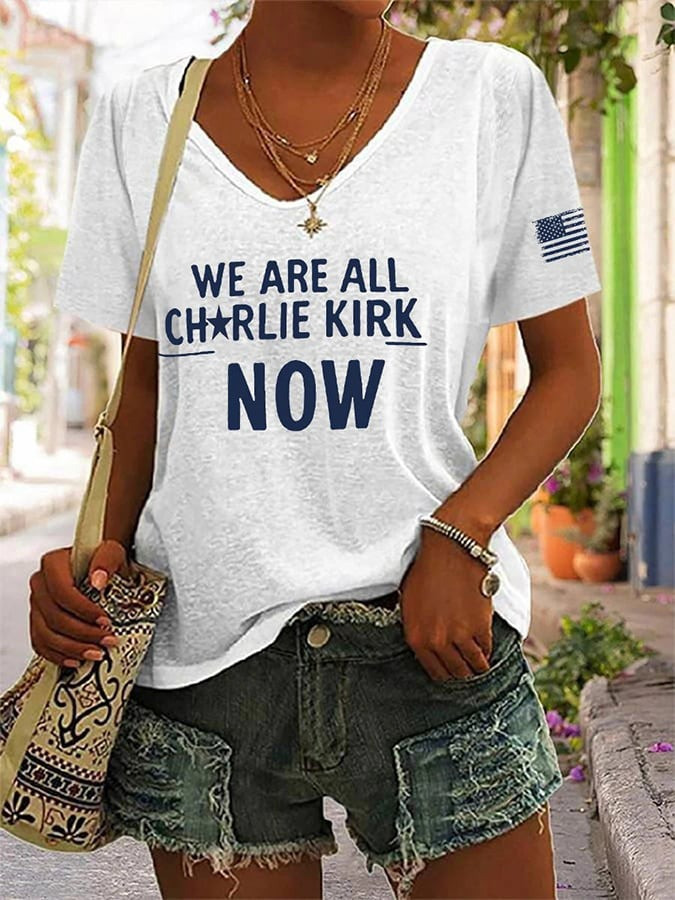 We Are All Charlie Kirk Now V-Neck Shirt Support Clothes Memorial Merch Gifts For Her - Image 2