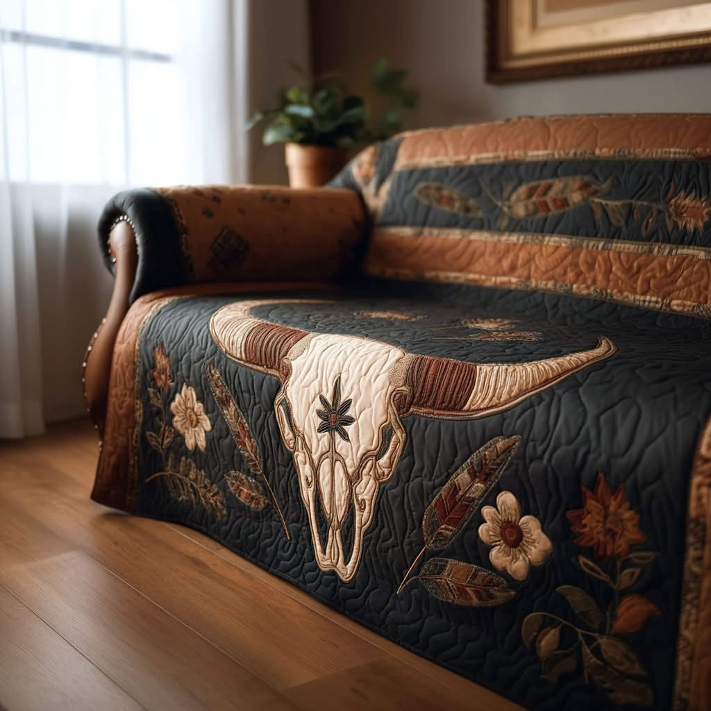 Westward Heartline Quilted Sofa Cover Longhorn Skull Couch Covers Gifts For Western Lovers