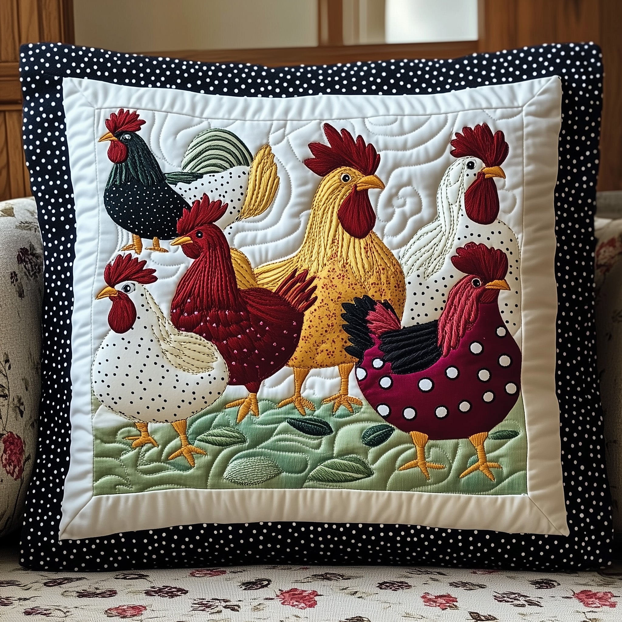 Whimsy Chicken Quilted Pillow Case Decorative Pillow Cover MerchChicken Gifts For Women
